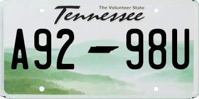 TN license plate A9298U
