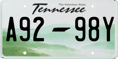 TN license plate A9298Y