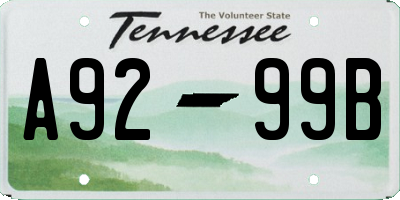 TN license plate A9299B