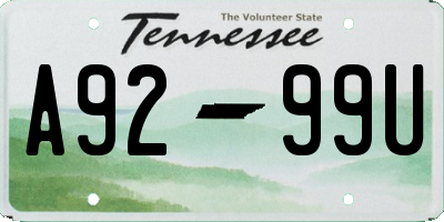 TN license plate A9299U