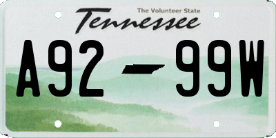 TN license plate A9299W