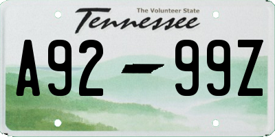 TN license plate A9299Z