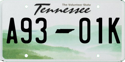 TN license plate A9301K