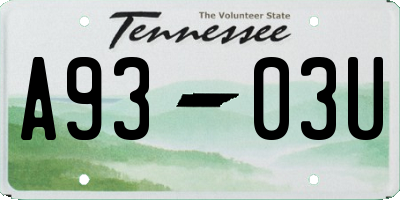 TN license plate A9303U