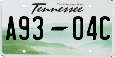 TN license plate A9304C