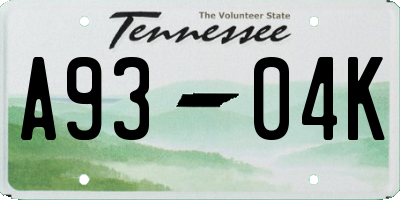 TN license plate A9304K