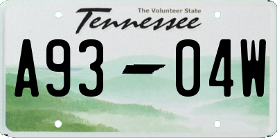 TN license plate A9304W