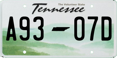 TN license plate A9307D