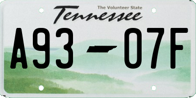 TN license plate A9307F