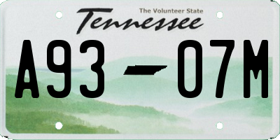 TN license plate A9307M