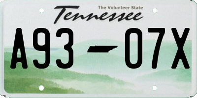 TN license plate A9307X