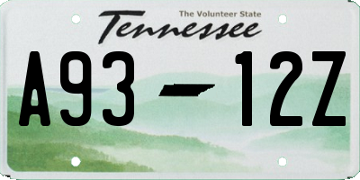 TN license plate A9312Z