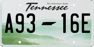 TN license plate A9316E