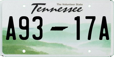 TN license plate A9317A