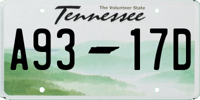 TN license plate A9317D