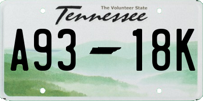 TN license plate A9318K