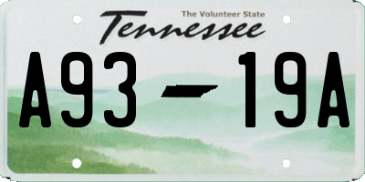 TN license plate A9319A