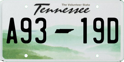 TN license plate A9319D