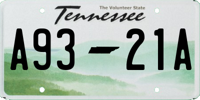 TN license plate A9321A