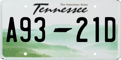 TN license plate A9321D