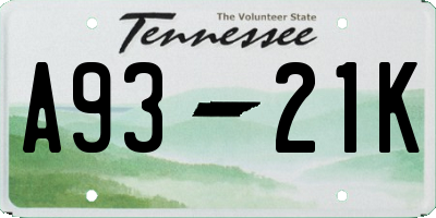 TN license plate A9321K