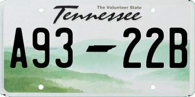 TN license plate A9322B
