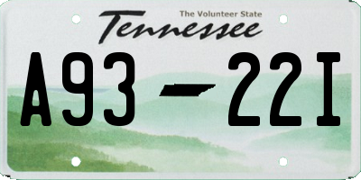 TN license plate A9322I