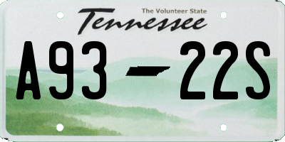 TN license plate A9322S