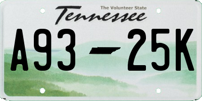 TN license plate A9325K