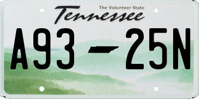 TN license plate A9325N