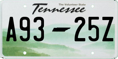 TN license plate A9325Z