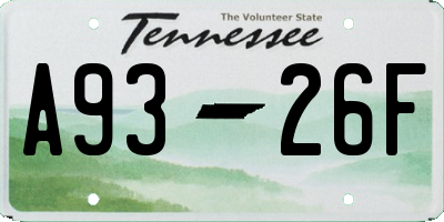 TN license plate A9326F
