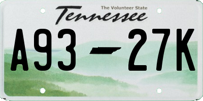 TN license plate A9327K