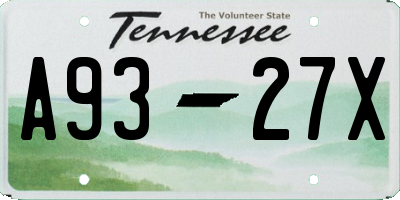 TN license plate A9327X