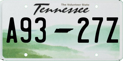 TN license plate A9327Z