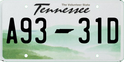 TN license plate A9331D