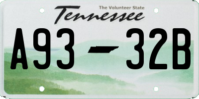 TN license plate A9332B