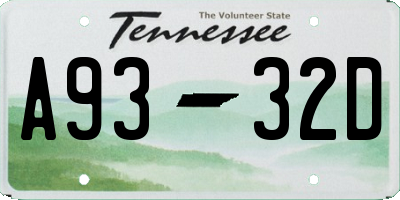 TN license plate A9332D