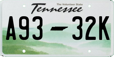 TN license plate A9332K