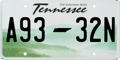 TN license plate A9332N