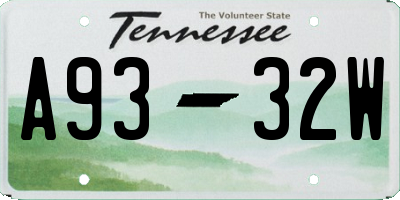 TN license plate A9332W