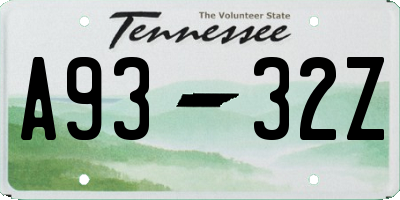 TN license plate A9332Z