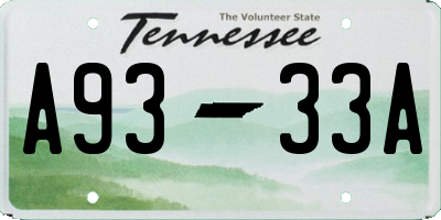 TN license plate A9333A