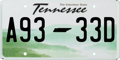 TN license plate A9333D