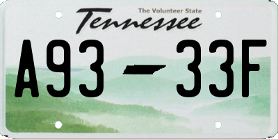 TN license plate A9333F