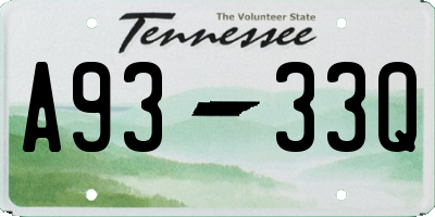 TN license plate A9333Q