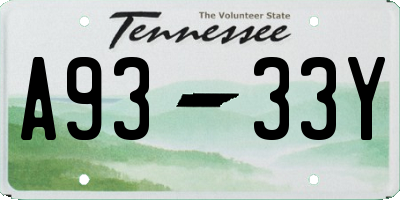 TN license plate A9333Y