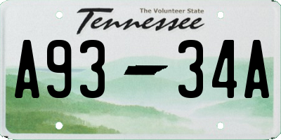 TN license plate A9334A