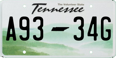 TN license plate A9334G