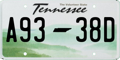 TN license plate A9338D